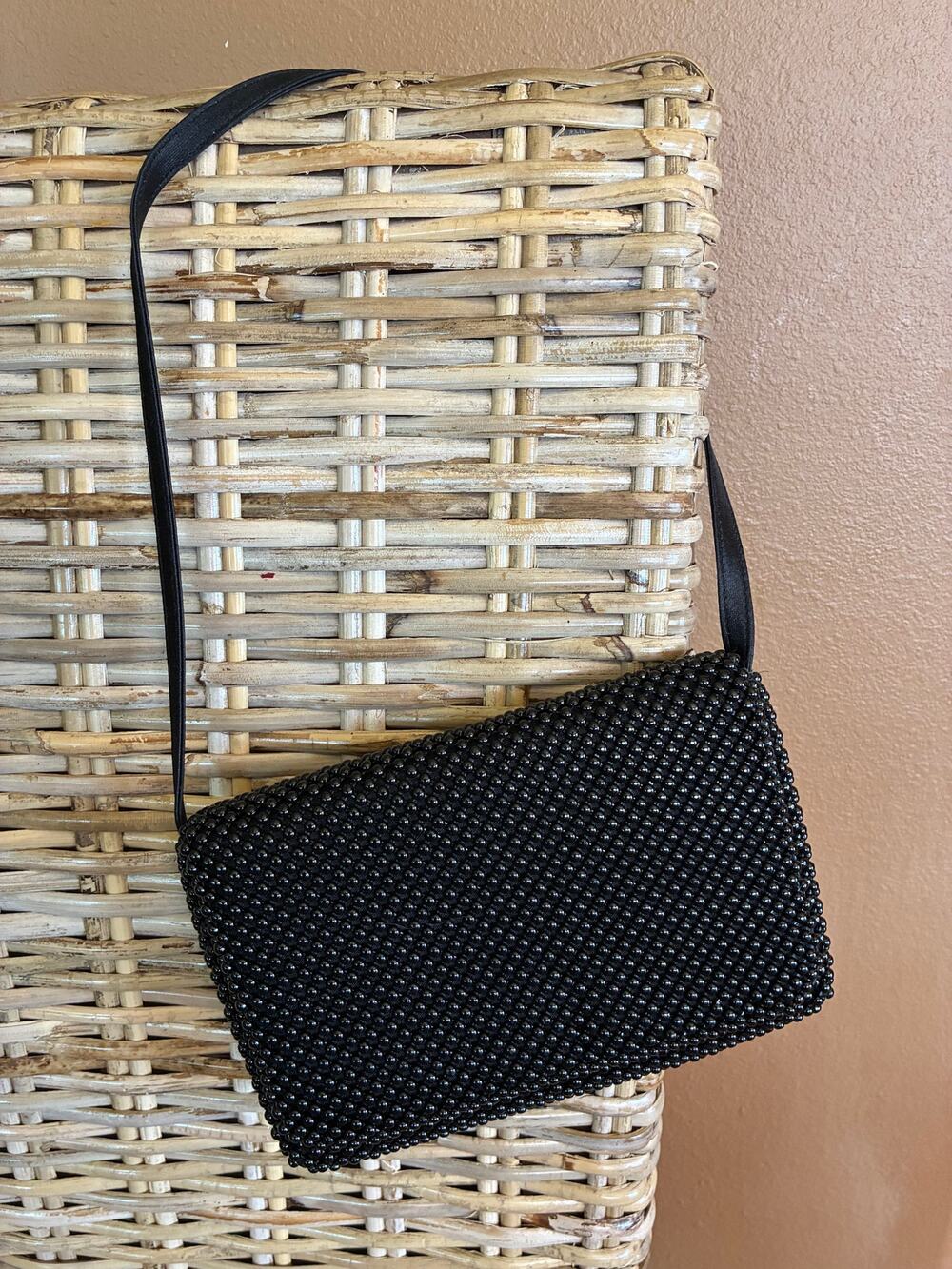 NYTlites Beaded Evening Black Crossbody with Snap Close Flap Inside Pocket